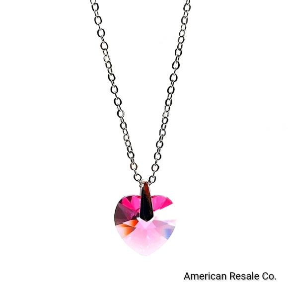 Made with Swarovski Crystals Pink Heart Pendant Necklace in Silver - Picture 1 of 4